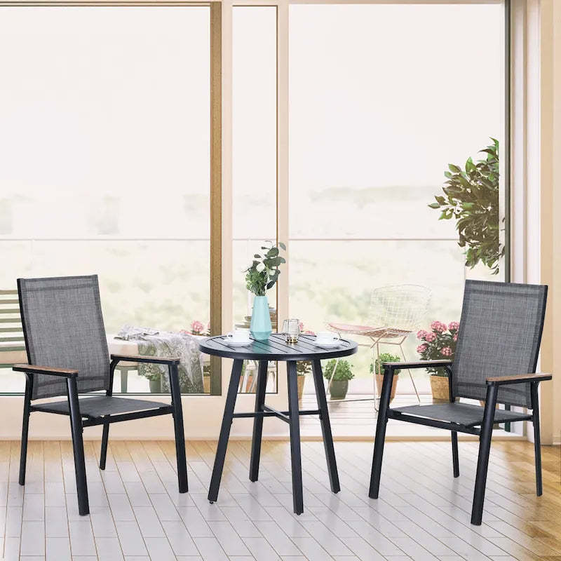 MAISONARTS 3 Piece Bistro Set, 2 x Aluminium Stackable Dining Chairs and 1 x side table
