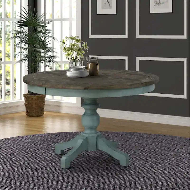 Roundhill Furniture Prato Round 2-tone Blue and Brown Wood Dining Table