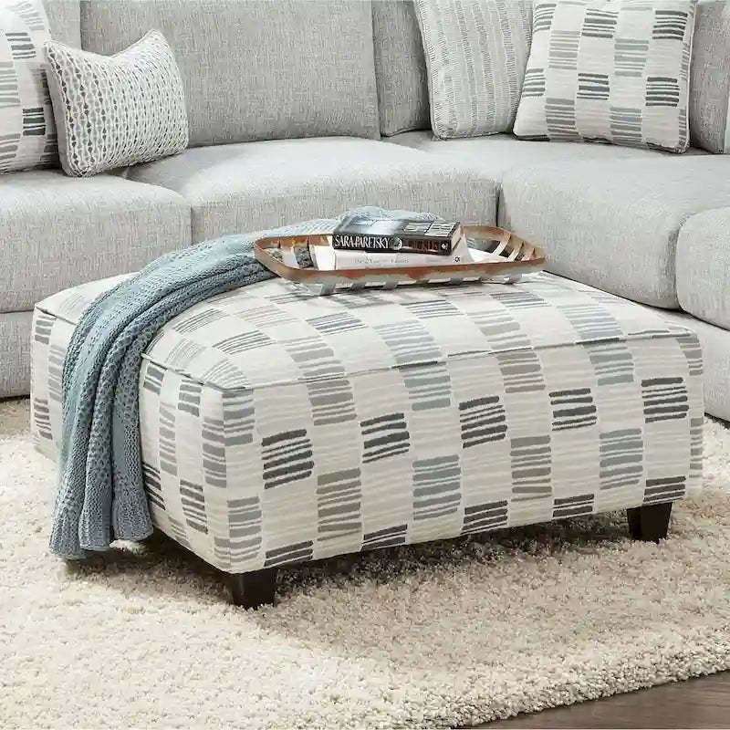 Eldan Transitional Grey Chenille Padded Cocktail Ottoman by Furniture of America