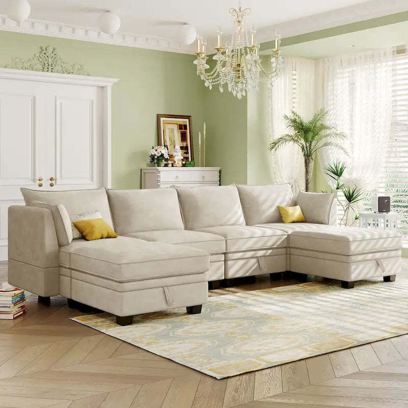 Convertible Sofa Bed with Reversible Chaise for Living Room