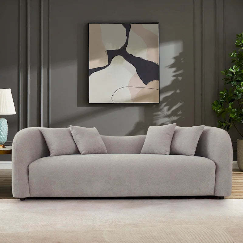 Hanar Mid Century Modern Luxury Tight Curved Back Boucle Sofa
