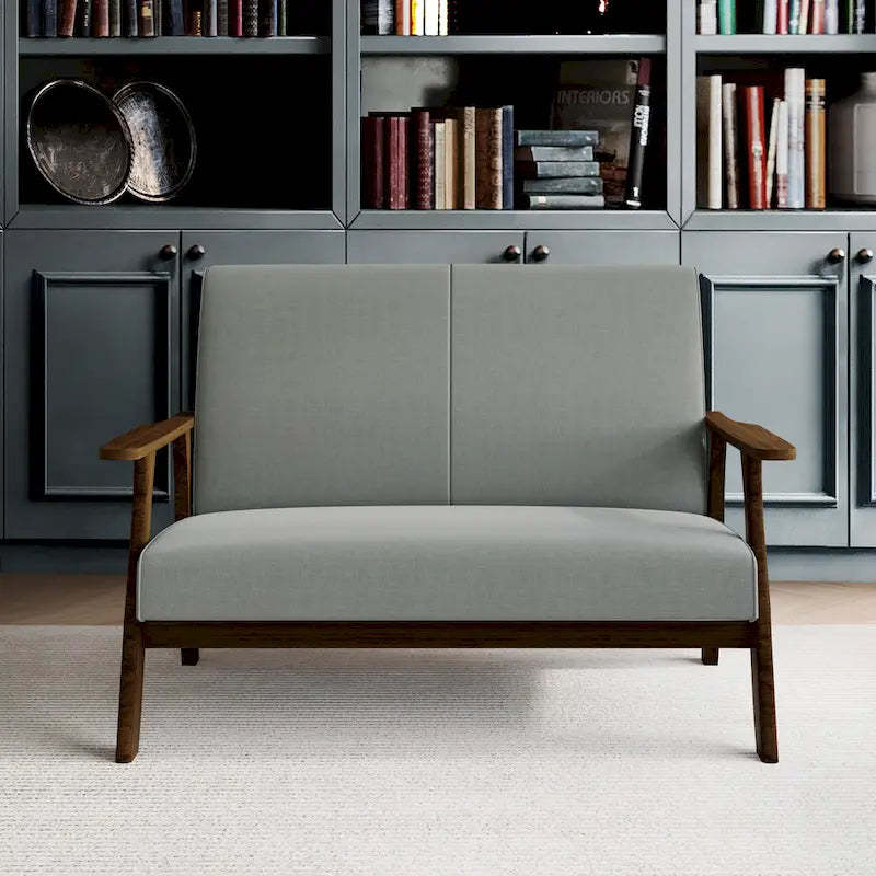 CraftPorch Wenge Wood Mid-Century Modern Linen Loveseat