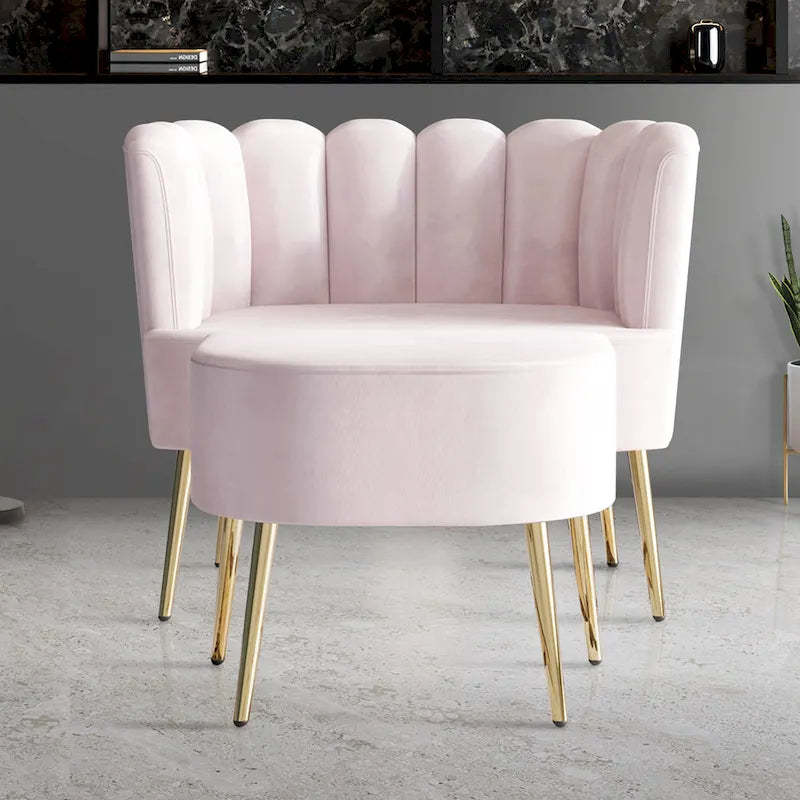 CraftPorch Luxurious Velvet Upholstered Accent Chair with Stool