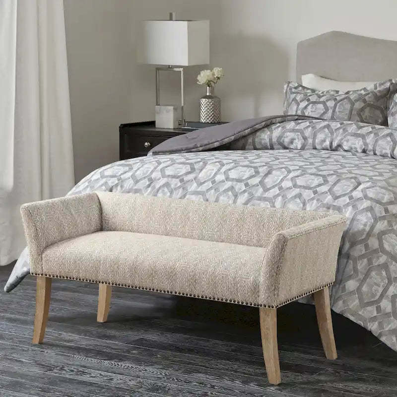 Madison Park Welburn 49.5 Upholstered Bench with Back & Wood Legs