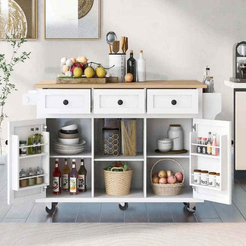 53 in. W MDF Kitchen Island with Countertop and Storage Cabinet