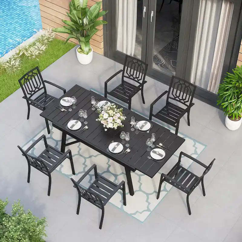 MAISON ARTS 7/9-Piece Outdoor Dining Table Sets with Expandable Rectangular Metal Dining Table & 6/8 Dining Chairs