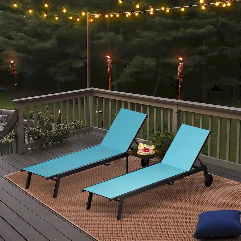 Outdoor Metal Chaise Lounge - Set of 2 with Table - N/A