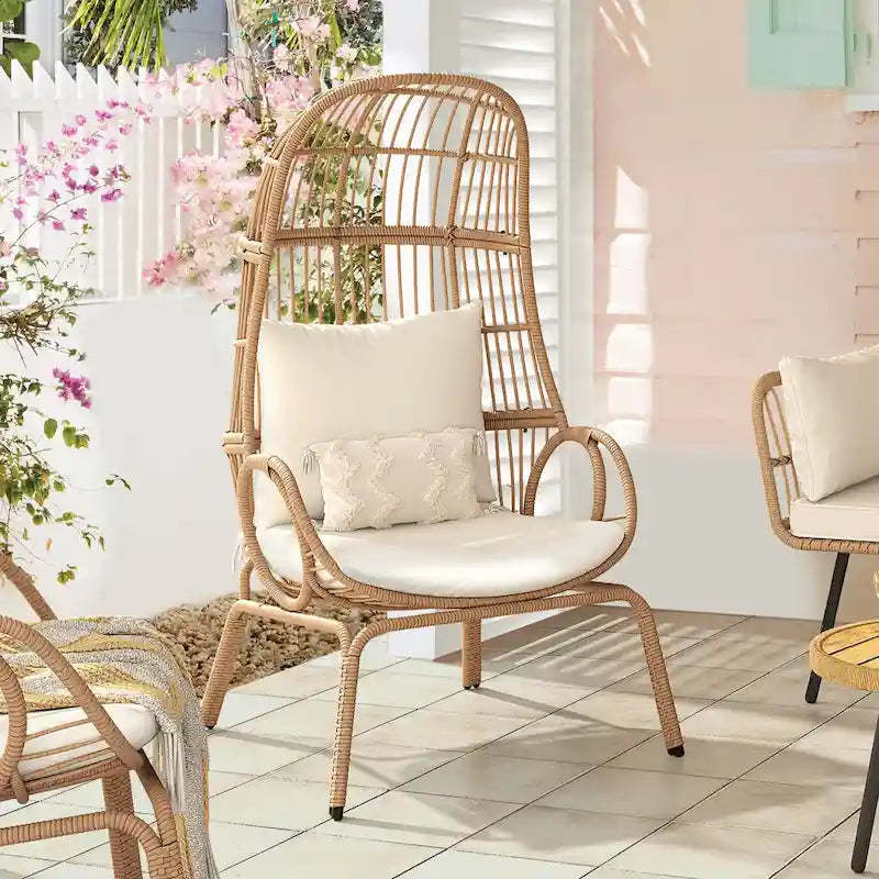 Moasis Outdoor Narrow Wicker Egg Chair Basket with Cushions