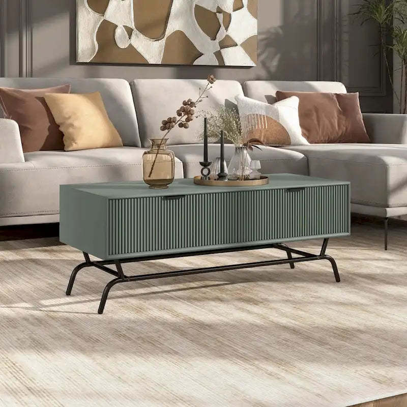 DH BASIC Modern 42-inch 2-Drawers Coffee Table with Metal Legs by Denhour
