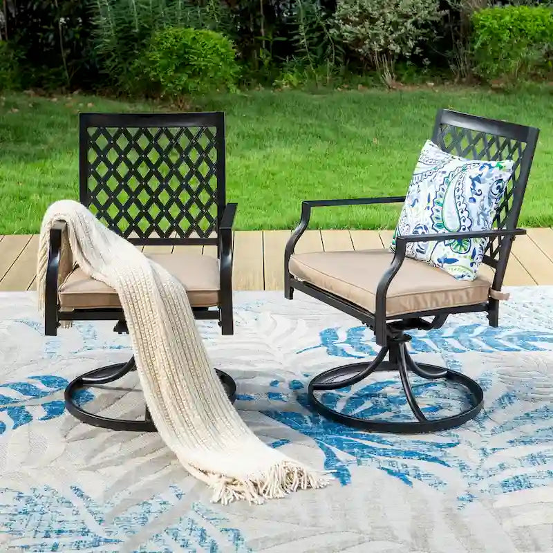 MAISON ARTS Outdoor Patio Swivel Dining Chairs (Set of 2) with Feathers of E-coating and Weather-resistance