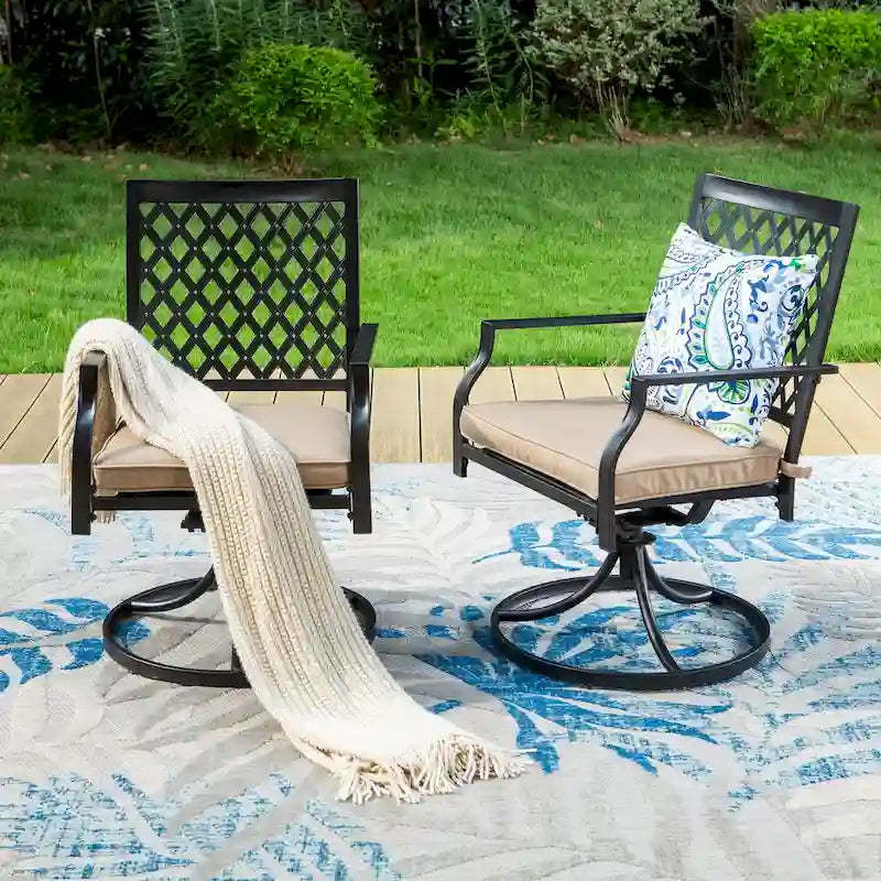 MAISON ARTS Outdoor Patio Swivel Dining Chairs (Set of 2) with Feathers of E-coating and Weather-resistance