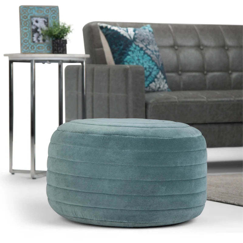 WYNDENHALL Anna Boho Round Pouf in Velvet Fabric
