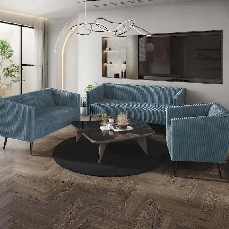 CraftPorch Corduroy Modern and Glamorous Velvet Upholstered 3-Piece Living Room Set