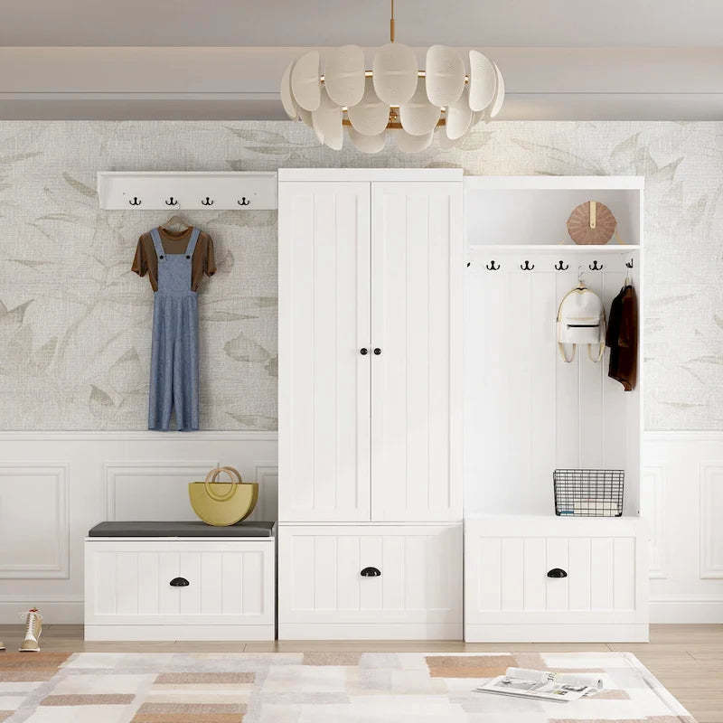 Combo Entryway Hall Trees Storage Bench Closet Organizer Clothes Rack