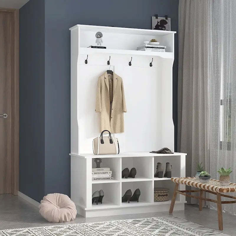 39.8 Wide Hall Tree with Bench and Shoe Storage Cabinet Entryway