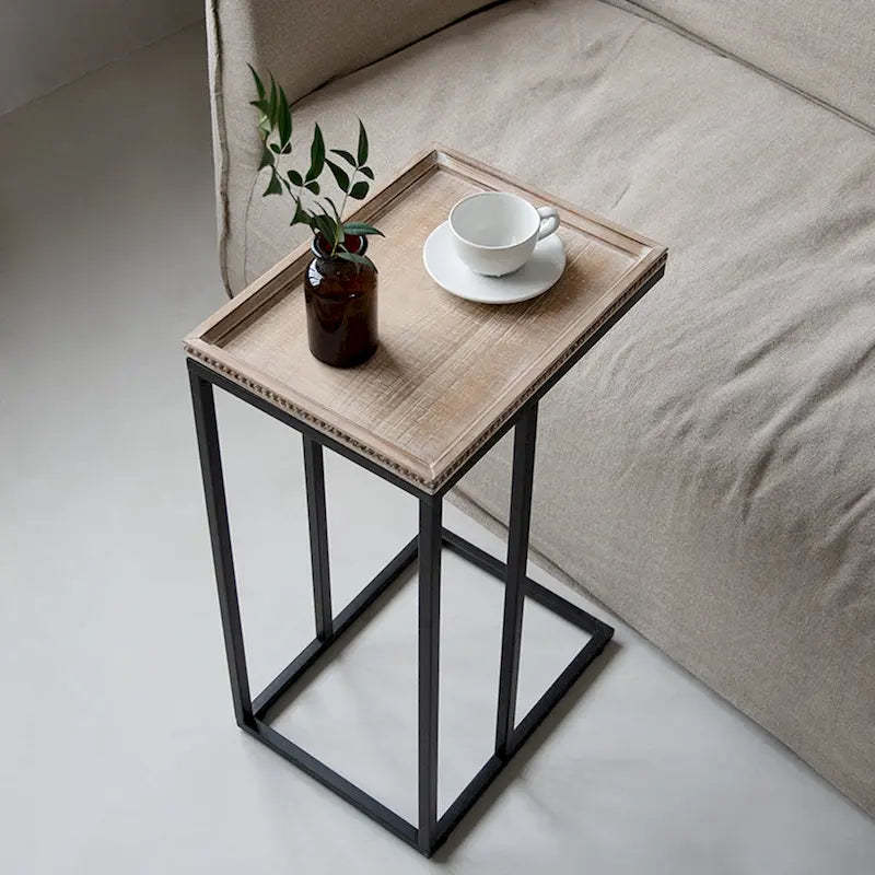 COZAYH Farmhouse C Table End Table, Distressed Beaded Edge Tray Top Side Table
