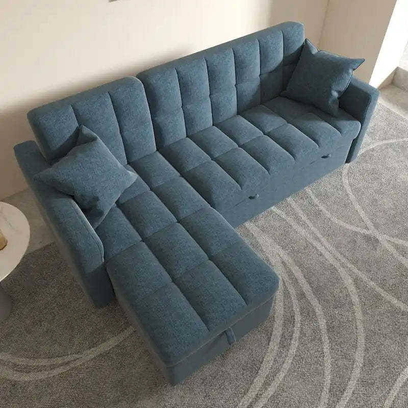 L-shaped Pull-out Sleeper Sectional Sofa Bed with Storage Chaise
