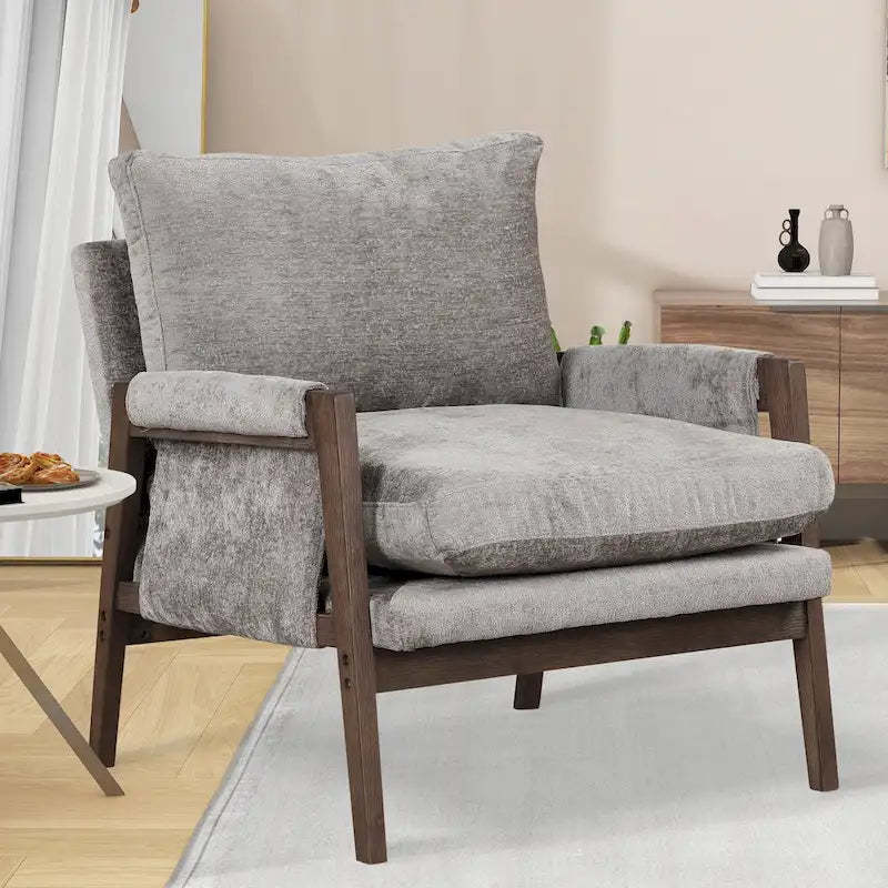 Mid-Century Velvet Solid Wood Accent Chair with Thick Seat Cushion