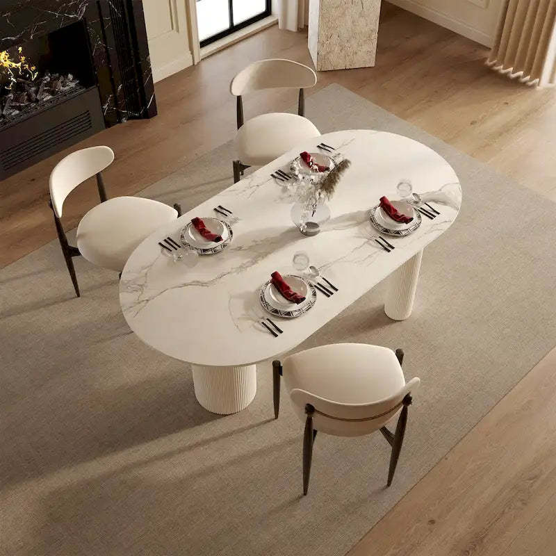 Luxe Creamy Dining Table with Roman Column Legs
