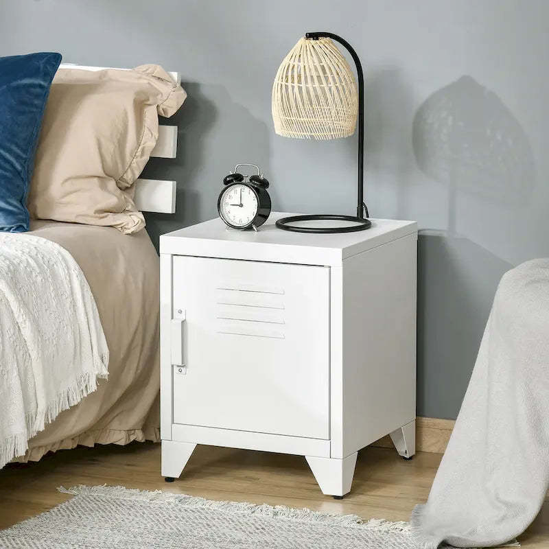 HOMCOM Industrial End Table, Living Room Side Table with Locker-Style Door and Adjustable Shelf - 15.75x15.75x19.75