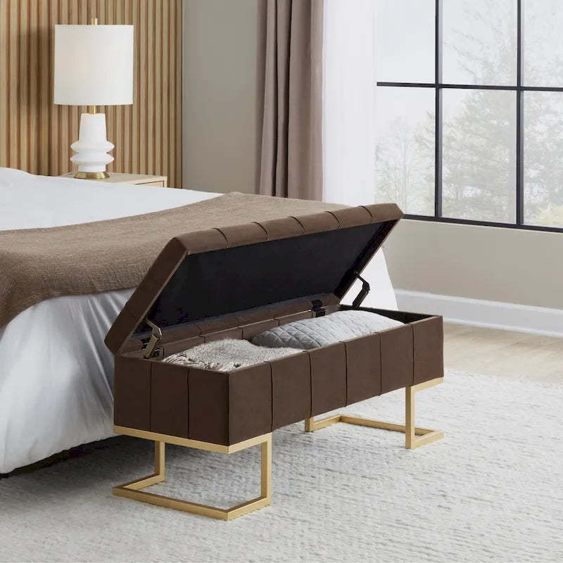 Silver Orchid Crossgar Velvet Storage Bench with Flip-Top Lid