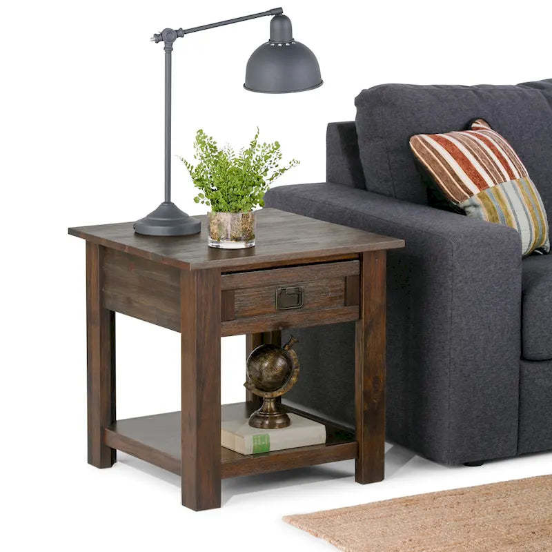 WYNDENHALL Garret SOLID ACACIA WOOD 22 inch Wide Square Rustic End Side Table - 22W x 22 D x 22 H