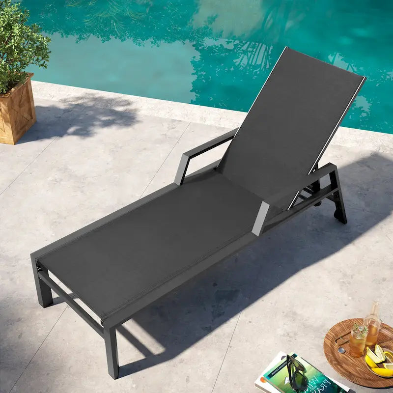 Pellebant Outdoor Adjustable Aluminum Chaise Lounge Chairs with Wheels