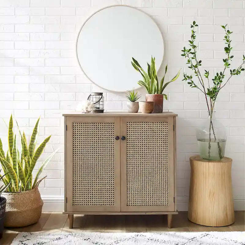 Art Leon Woven Rattan Wicker Accent Cabinet