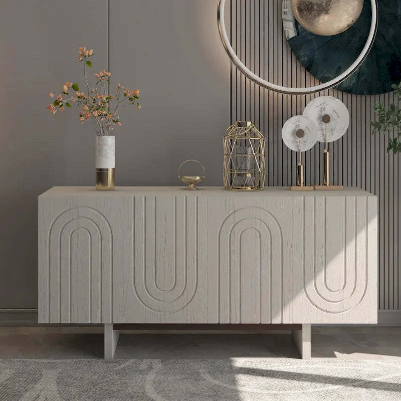 Clihome 63 Modern Buffet Accent Storage Cabinet with 4 Door