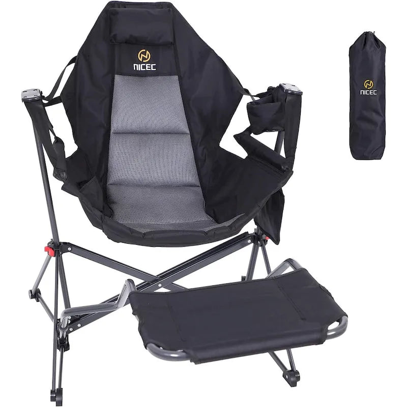 Hammock Camping Chair with Footrest, Camping Chair, Hammock with Stand, Swing Chair, with Cup Holder, Side Pocket, Heavy Duty