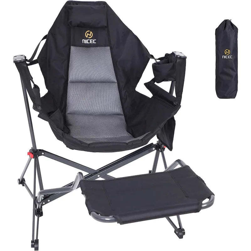 Hammock Camping Chair with Footrest, Camping Chair, Hammock with Stand, Swing Chair, with Cup Holder, Side Pocket, Heavy Duty