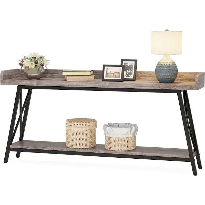 70.9 inch Long Entryway Table, Narrow Sofa Console Table Behind Couch Brown