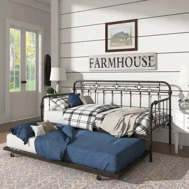 Darren Antique Dark Bronze Metal Daybed with Trundle by iNSPIRE Q Classic