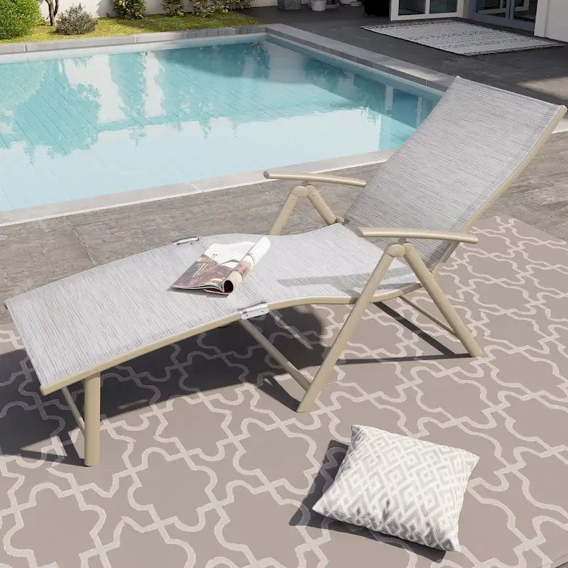 Crestlive Products Outdoor Aluminum Folding Adjustable Chaise Lounge Chair