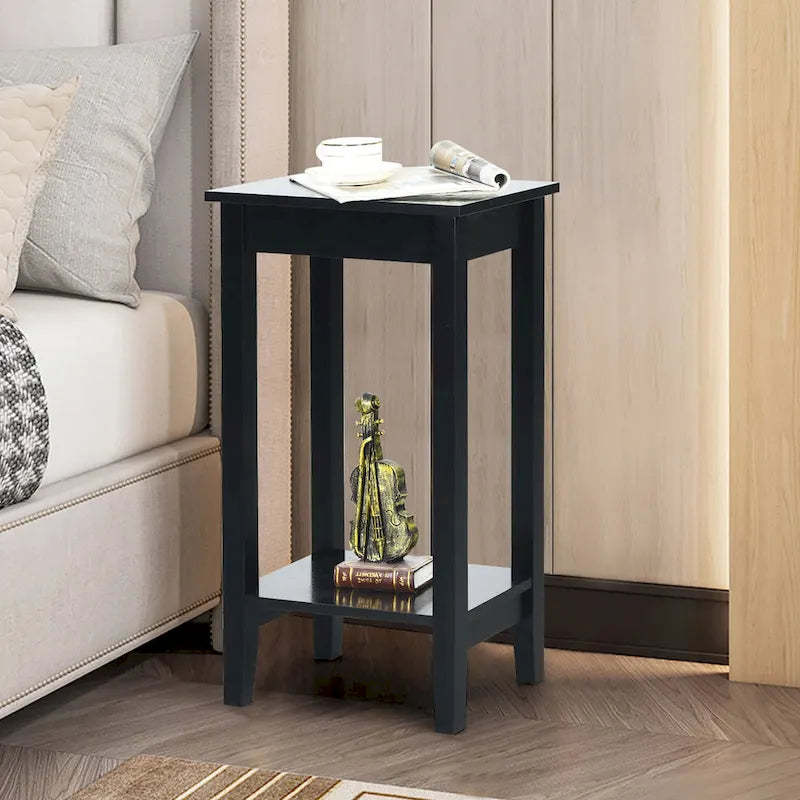 2 Tier End Table Tall Nightstand Sofa Bedside Table w Versatile Shelf