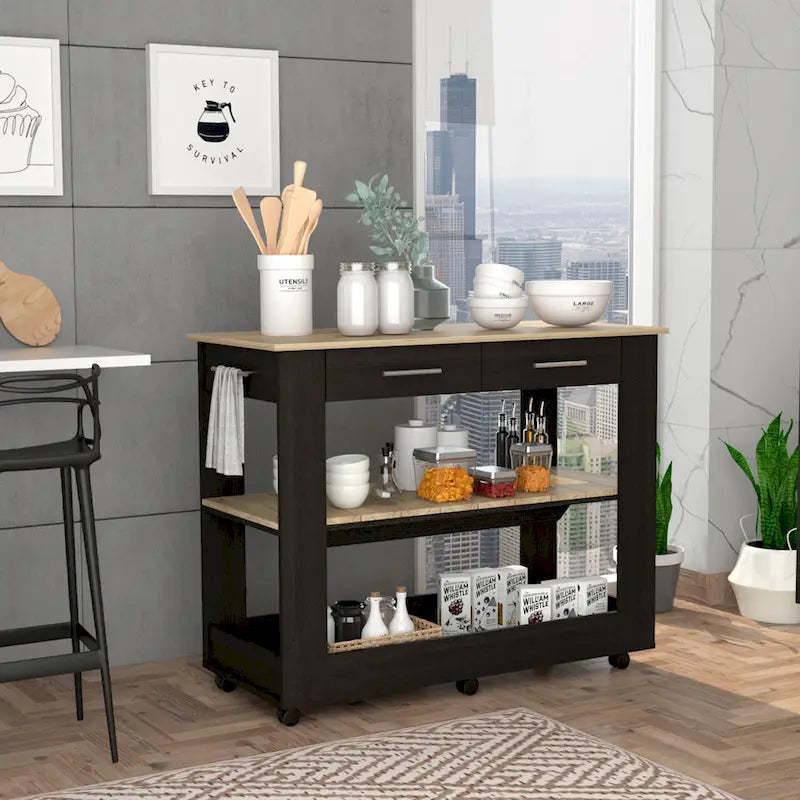 TUHOME Cala Kitchen Island 46 Kitchen Island with 2 Drawers