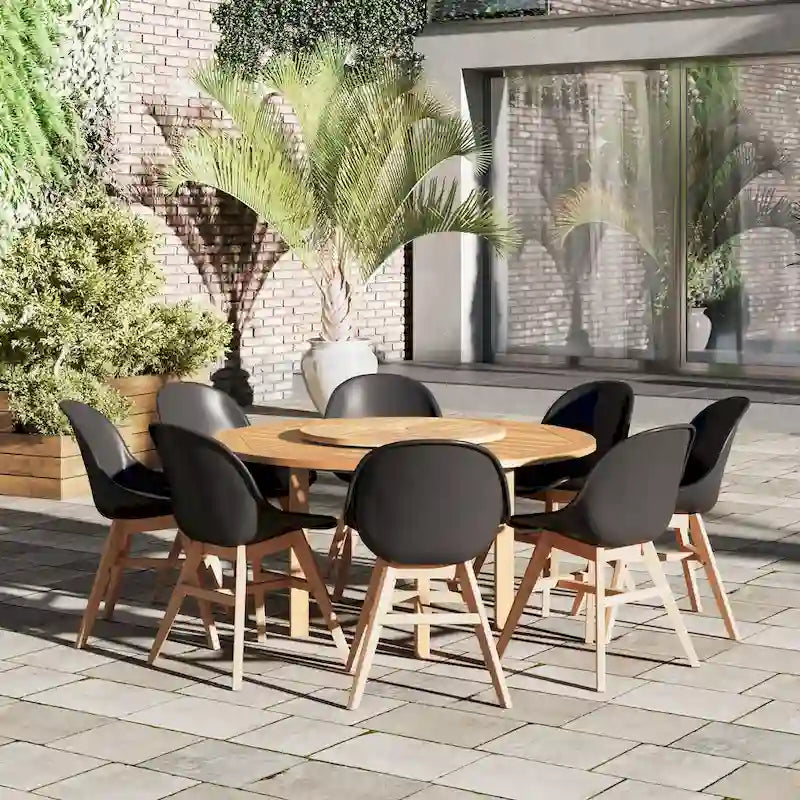 9-piece Wood Lazy Susan Outdoor Dining Set - 9 Piece