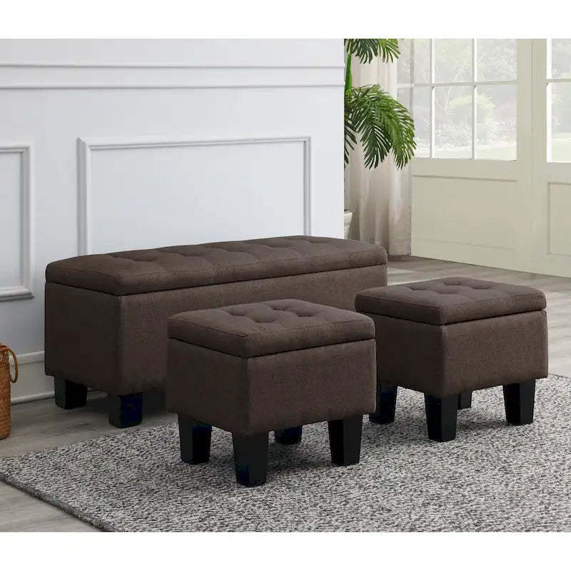 Mid-Century Modern Tufted Storage Lift Top Bench