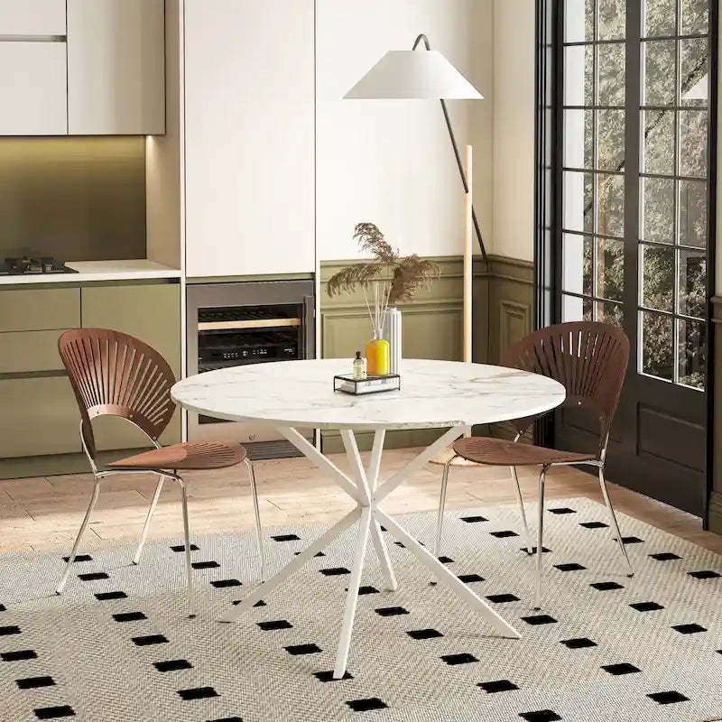 Modern Cross Leg Round Dining Table ,Two Piece Removable Top
