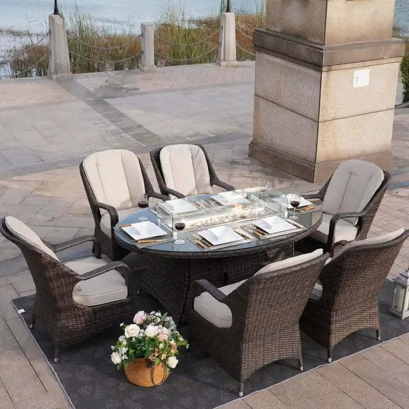 7-Pieces Outdoor Wicker Patio Oval Dining Set with Arm Chair