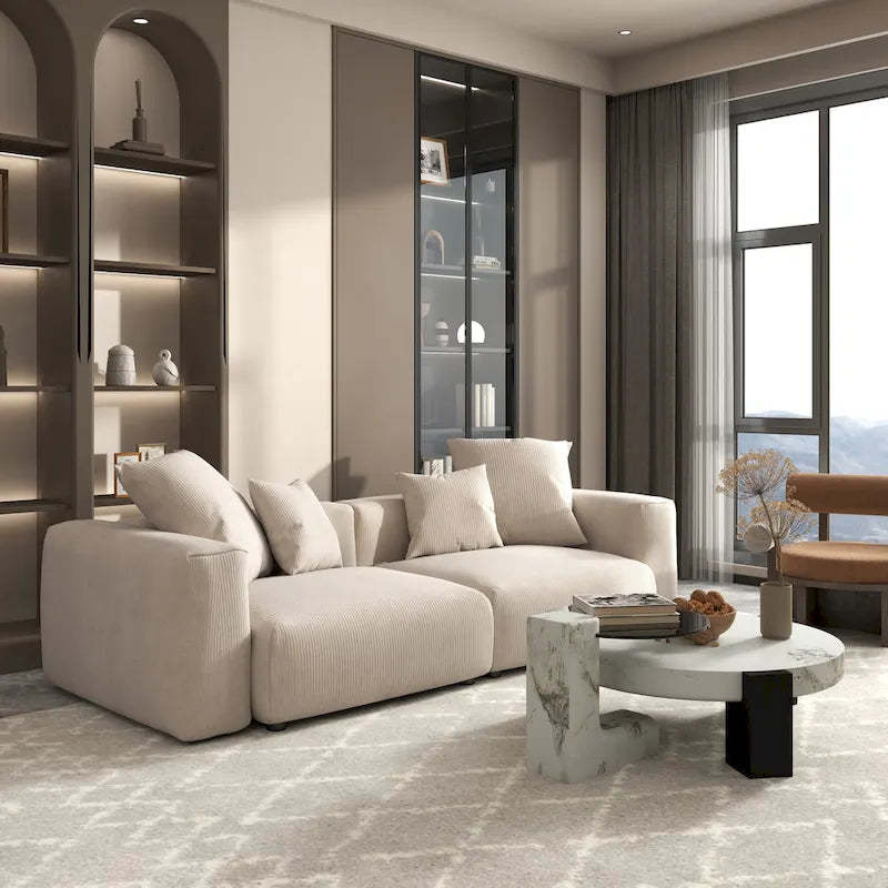 102 Oversized Corduroy Sectional Sofa Modern Wide Couch