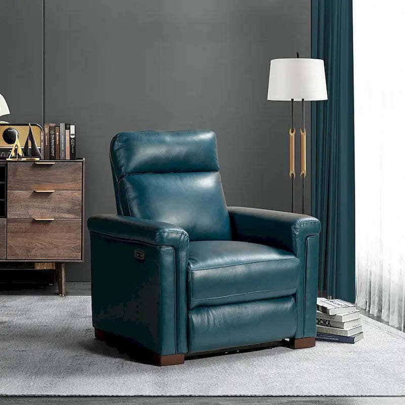 Alicia 34.65 Wide Contemporary Classic Genuine Leather Power Recliner With USB Port