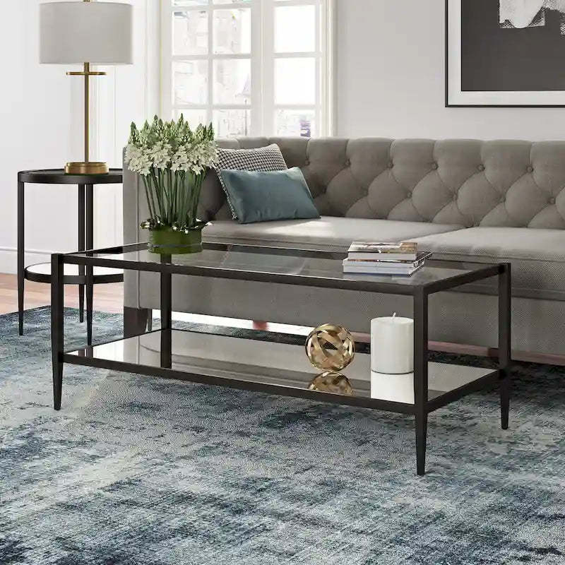 Hera 45 Wide Rectangular Coffee Table with Mirror Shelf