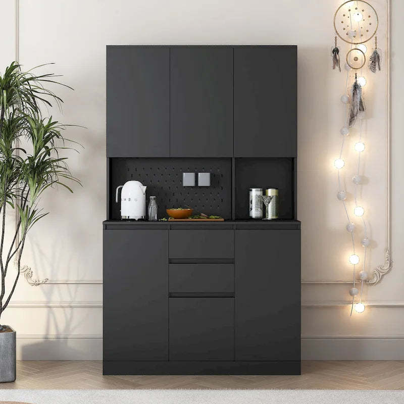 74 Freestanding Kitchen Pantry Cabinet Cupboard with 6 Doors,3 Shelves and 2 Drawer, Laundry Room Storage