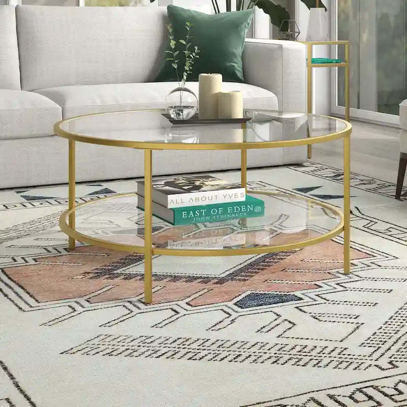 Sivil 36 Wide Round Coffee Table with Glass Top - 36 Wide