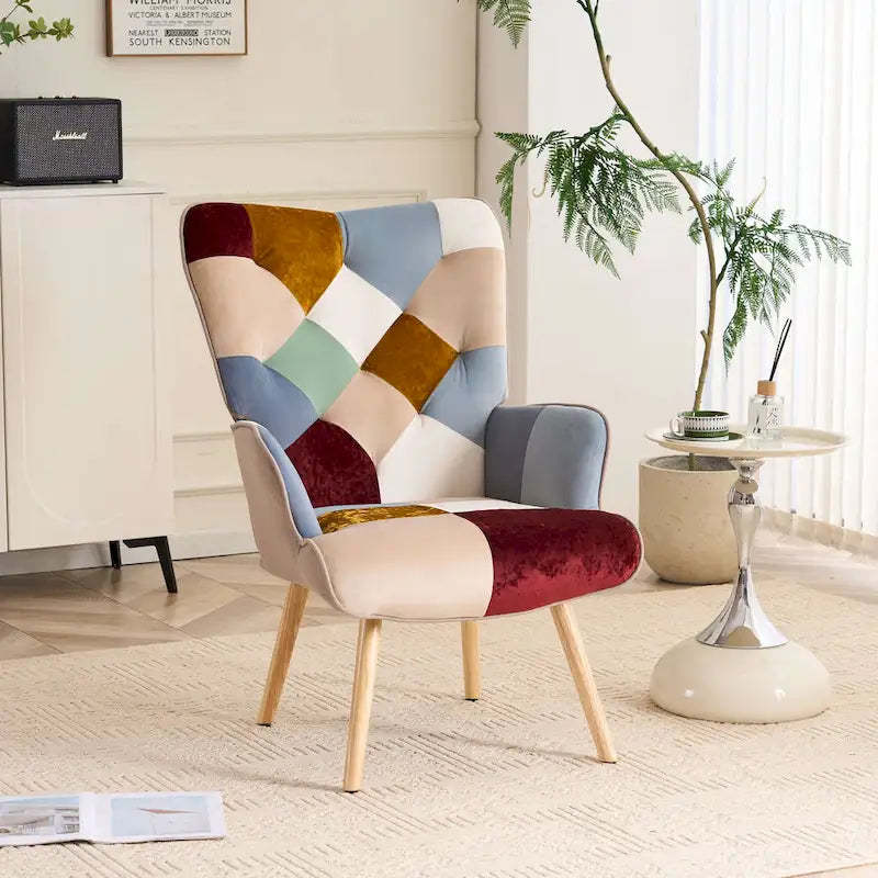FERPIT Upholstered Wingback Accent Chair with Rubberwood Legs & Levelers