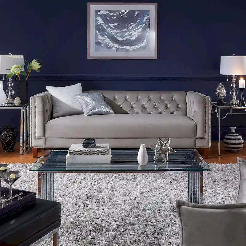 Layla Jewel-tuft Grey Velvet Seating with Nailhead by iNSPIRE Q Bold