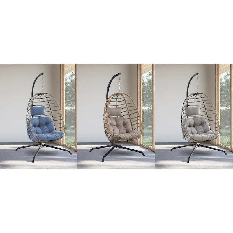Wicker Outdoor Hanging Egg Swing Chair with Cushion