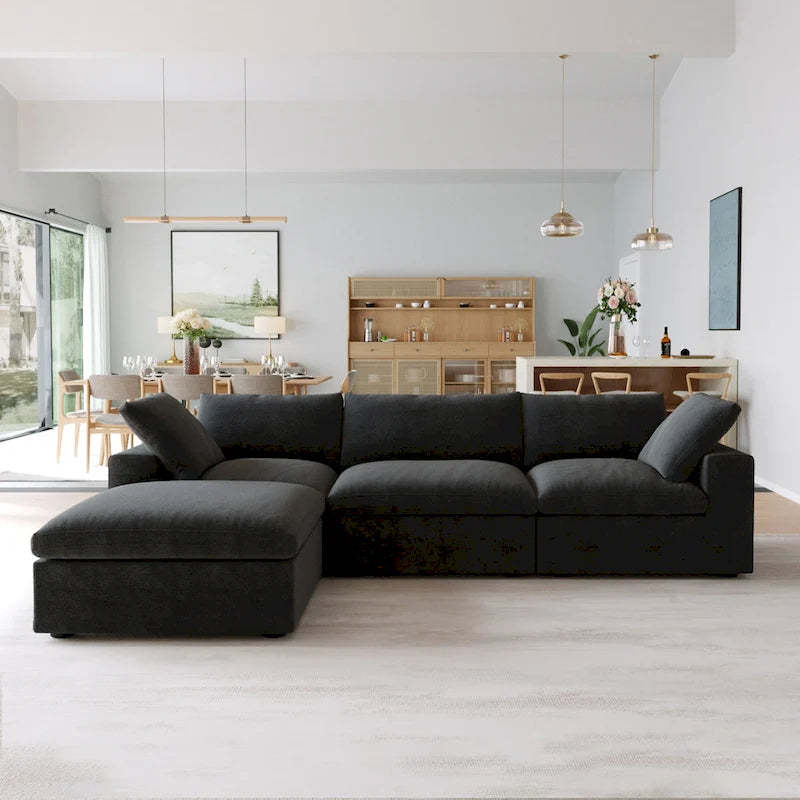 Black Commix Down Filled Overstuffed Sectional Sofa with Ottoman