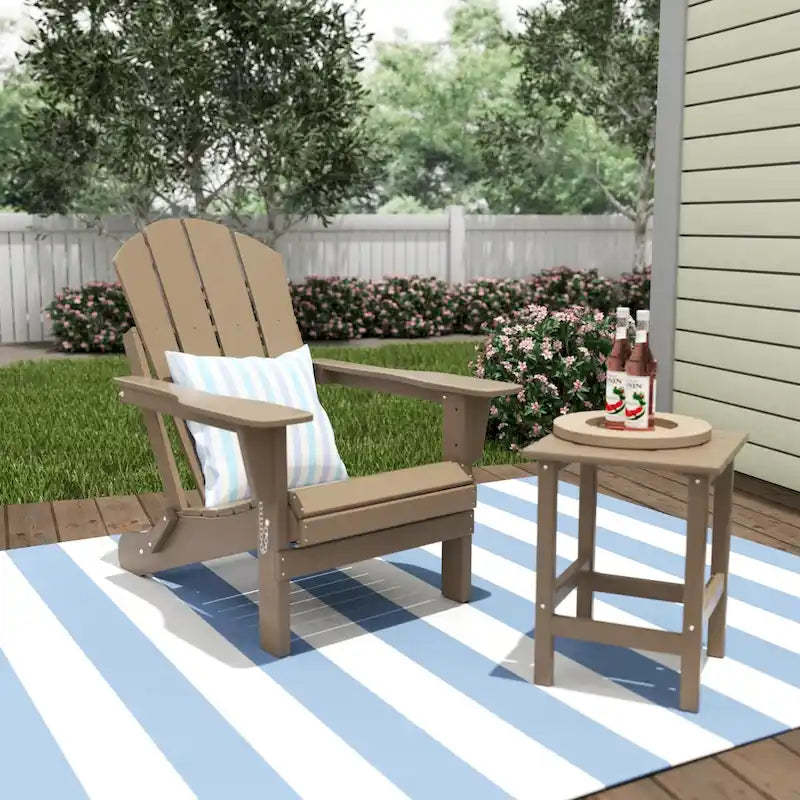 Polytrends Laguna Hdpe All Weather Outdoor Patio Foldable Adirondack Chair With Side Table (2-Piece Set)